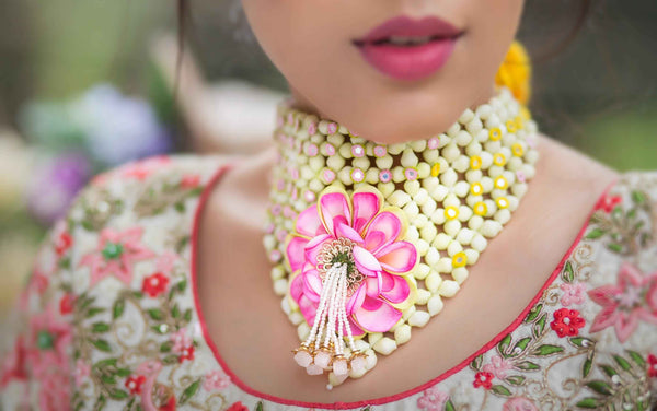 Tulip Handcrafted best seller double Jhumka Earrings with Earchain,tikka,choker Necklaces, shop-by-style, shop-by-vibe and Haathful with kaleeras