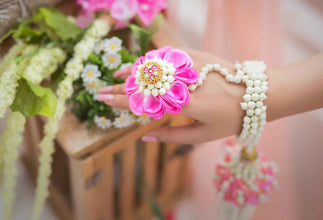 Tulip Handcrafted best seller double Jhumka Earrings with Earchain,tikka,choker Necklaces, shop-by-style, shop-by-vibe and Haathful with kaleeras