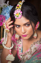 Vintage Rose floral Heirloom floral set with Jhumka Earrings with Earchain,tikka and pair of Haathful and kaleeral