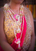Carnations pink floral with Golden mogra Embellishments Necklaces, shop-by-style, shop-by-vibe,tikka and stud Earrings
