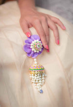 Lavender lusture floral Necklaces, shop-by-style, shop-by-vibe,tikka,Earrings with multicolor hand Embroidery in centre
