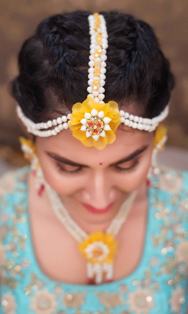 sunshine real look-alike floral mathapathi with yellow Mirrorss