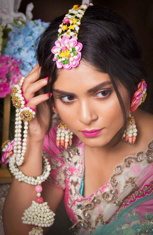 Vintage rose Handmade Floral Maang Tikka with Artisanal Beadwork for Brides