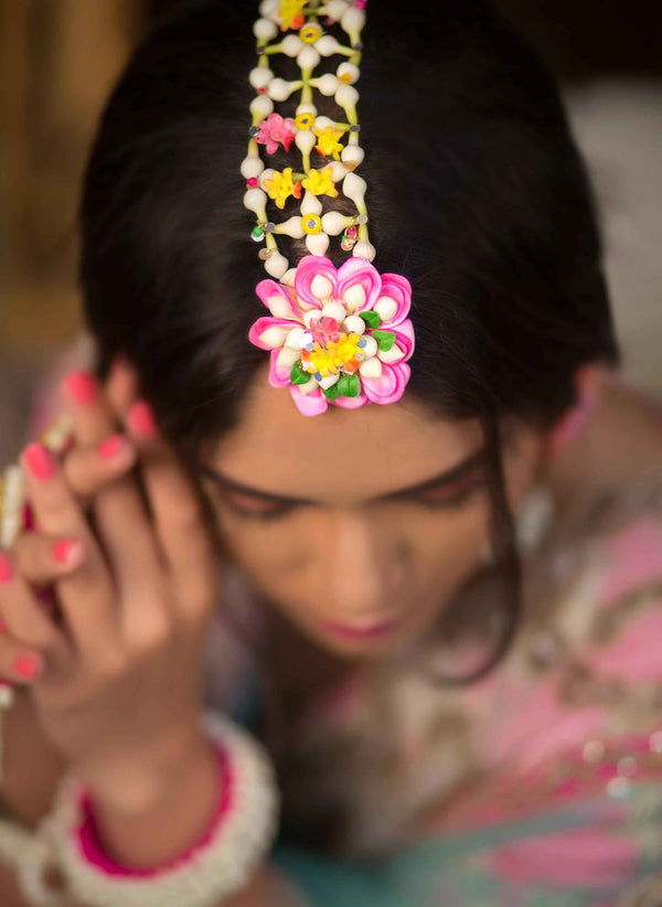 Vintage rose Handmade Floral Maang Tikka with Artisanal Beadwork for Brides