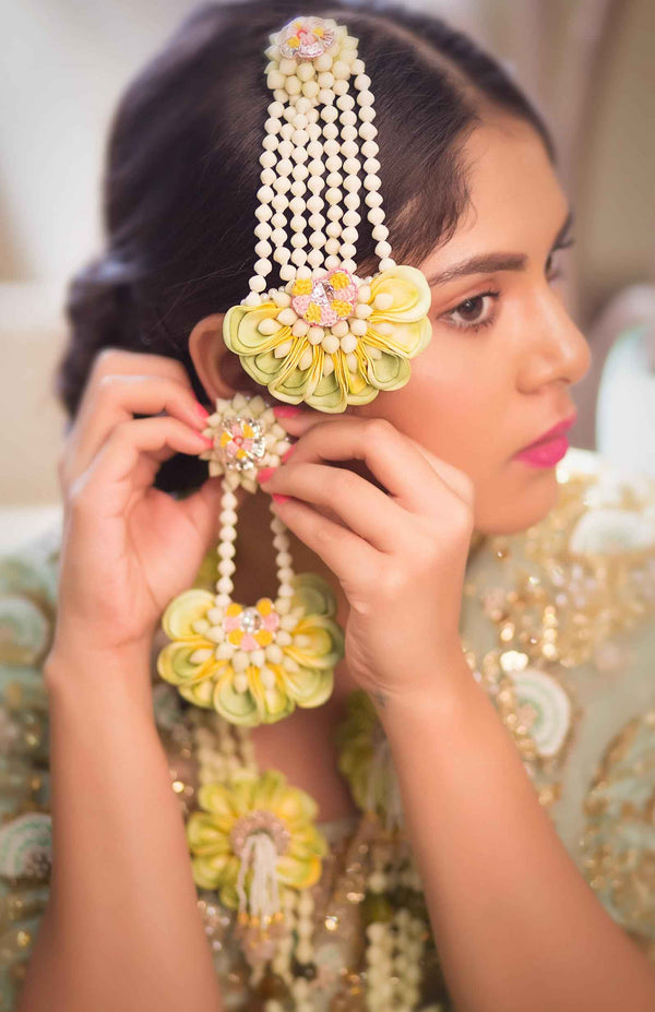 Lemon Zest Floral Cascade floral haldi Bridal Paasa