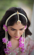 Earrings and Tikka Magenta Bloom set with lilac pink flowers and Danglers