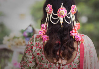Roseate Garland floral haldi bridal Hair Jewelry with 3 layers