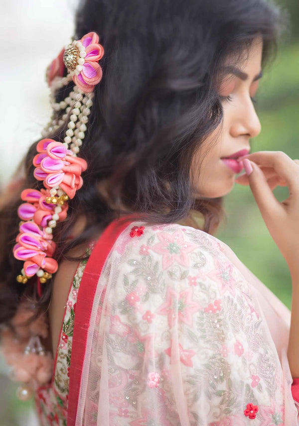 Roseate Garland floral haldi bridal Hair Jewelry with 3 layers