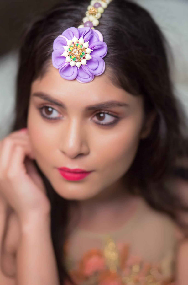 Lavender lusture floral haldi bridal Maang Tikka