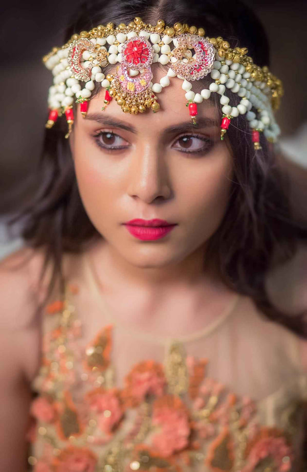 Gilded Red Rose floral haldi mathapathi with ghungros and dabka work