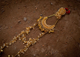 Trumpet vine Hand-Embellished real look alike floral Bridal pair of Haathful