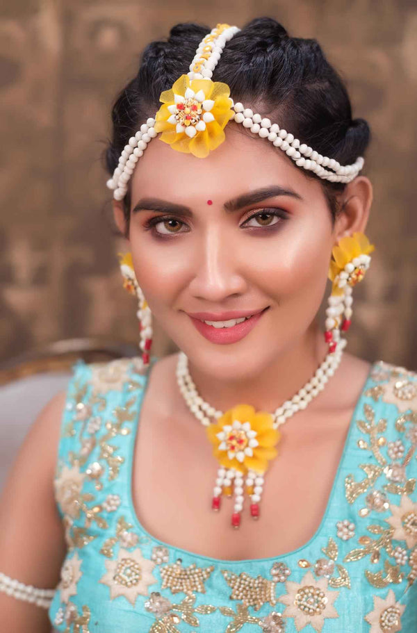 sunshine yellow Embellishment real look-alike mogra Necklaces, shop-by-style, shop-by-vibe