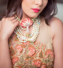 Multi-Strand real-look-alike mogra Necklaces, shop-by-style, shop-by-vibe with ice blue,baby pink and peach Floral Pendant