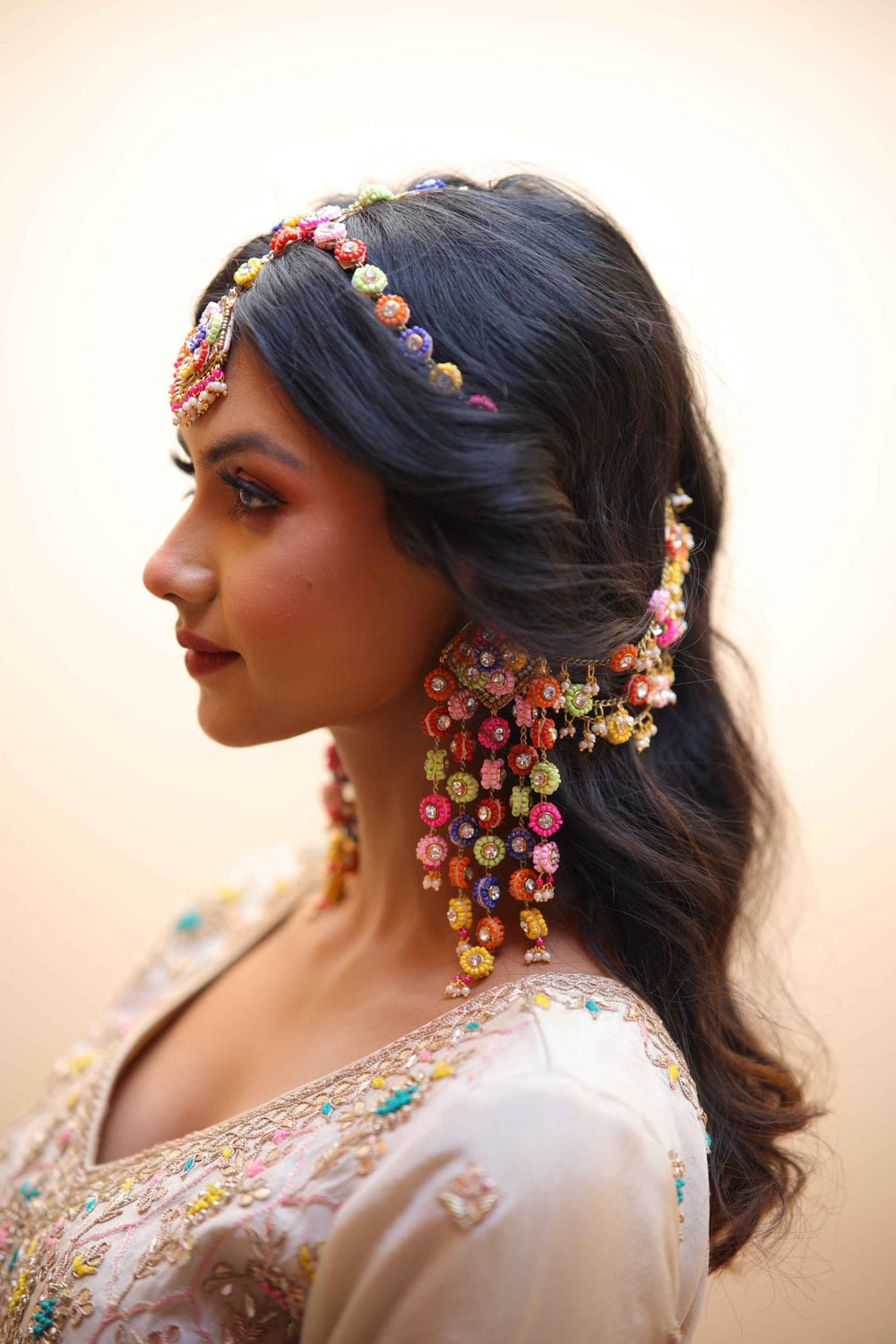 Arnika (earrings+earchain+sheeshpatti+haathful with kaleeras)