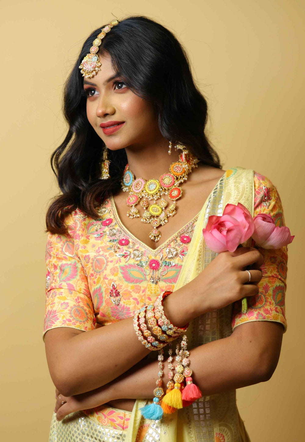 Niharika ( necklace+tikka+earrings+bangles-1 hand)