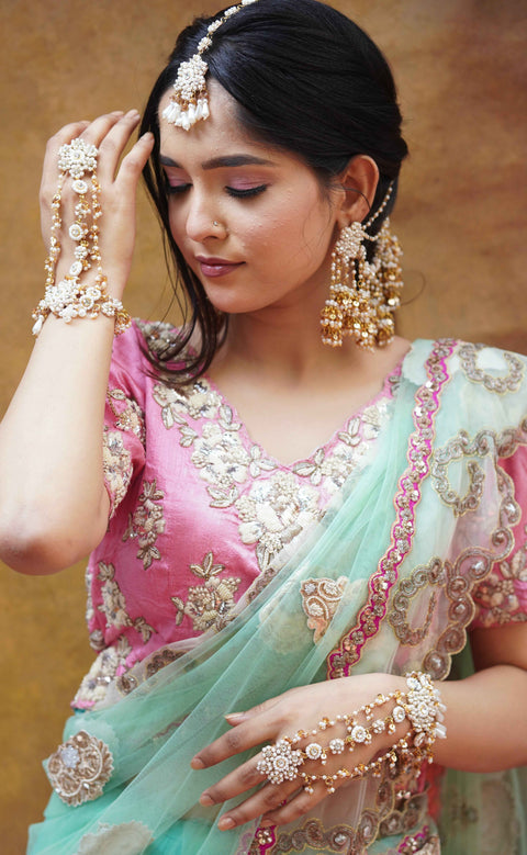 Rukaiya ( earrings+earchain+tikka+necklace+haathful)