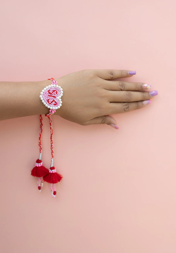 SIS Bhabhi Red Pink Beaded lumba Rakhi