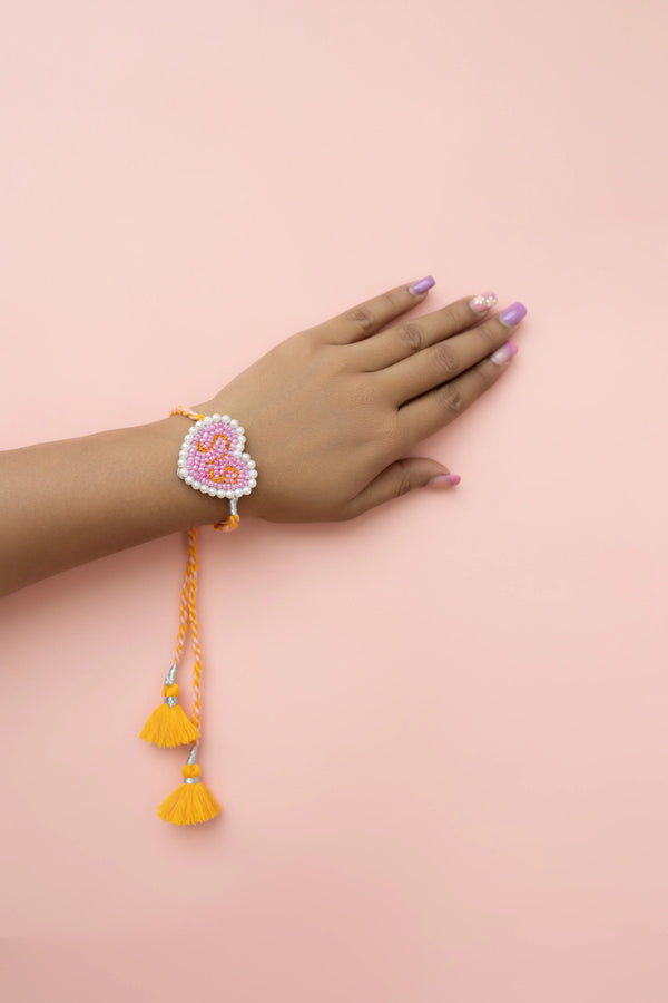 SIS Bhabhi Yellow Pink Beaded lumba Rakhi