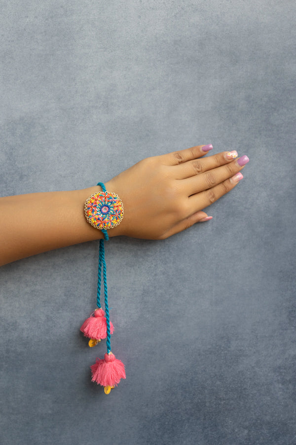 Bhabhi blue Colorful Beaded lumba Rakhi