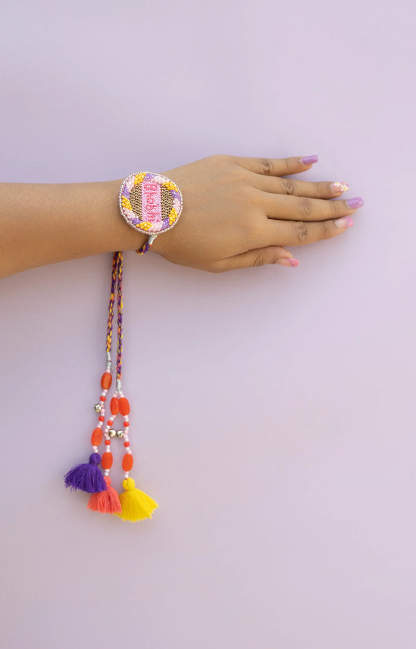 Bhabhi Violet Yellow Beaded LUMBA Bulk Rakhi