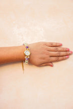Purple green pearls watch rakhi