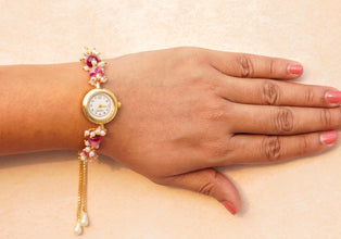 Pink and white shaded watch rakhi
