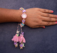 Pink purple butterfly watch rakhi with hanging