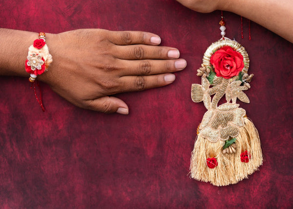 Red Rose Boho Rakhi Set