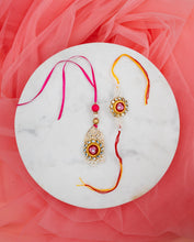 Metal Red Stone Rakhi Pair set