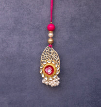 Metal Red Stone Rakhi Pair set