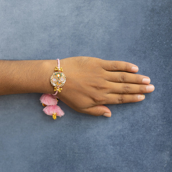 Bhai Golden Pink Beaded Rakhi