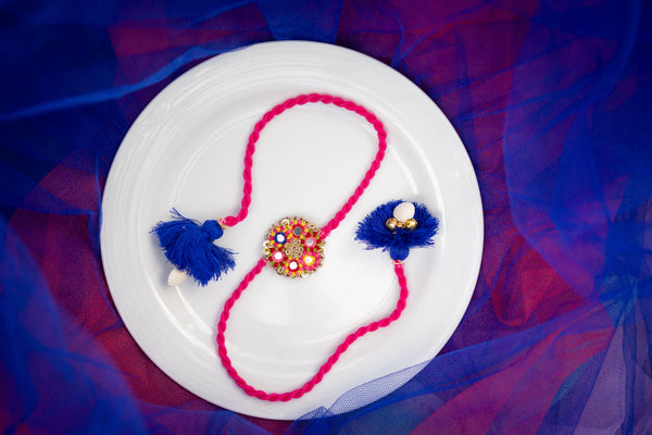 Bhai Pink Blue Mirror Rakhi