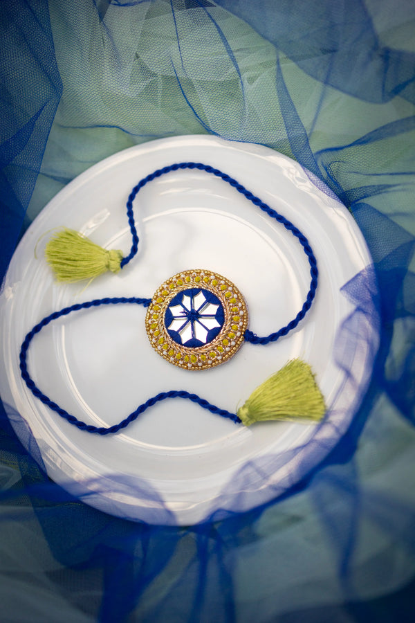 Bhai Blue Yellow Mirror Rakhi
