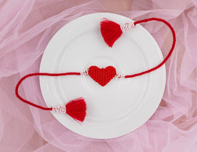 Red white heart beaded bhai rakhi