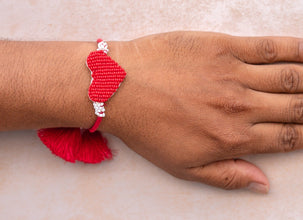 Red white heart beaded bhai rakhi