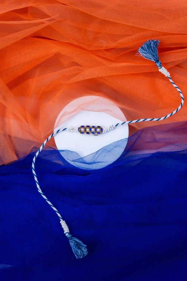 Blue white beaded bhai rakhi