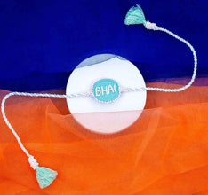 White blue beaded bhai rakhi