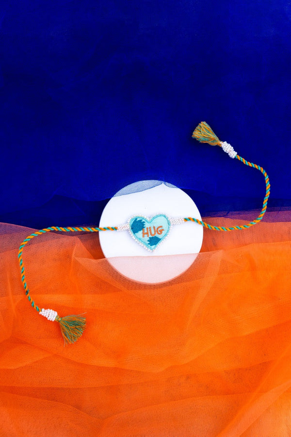Hug blue orange bhai rakhi