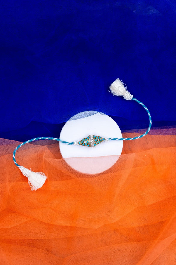 Blue white stone bhai rakhi