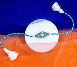 Blue white stone bhai rakhi