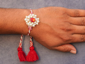 Red Stone white moti bhai rakhi