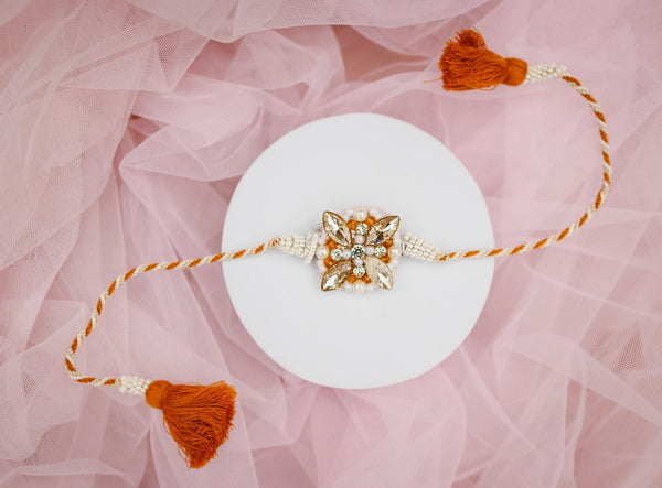 White moti Crystal stone bhai rakhi