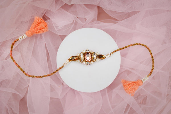 Rose gold stone bhai rakhi