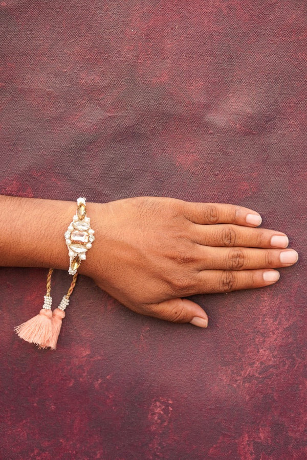Rose gold stone bhai rakhi