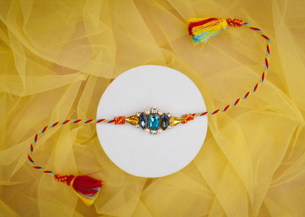 Orange Blue stone bhai rakhi
