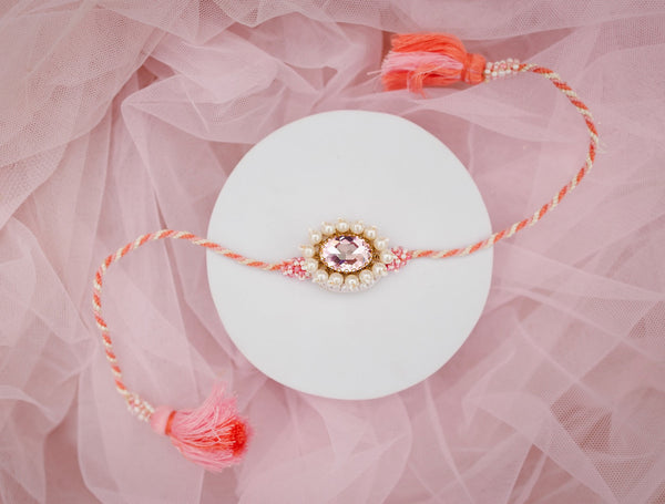 White pink stone bhai rakhi