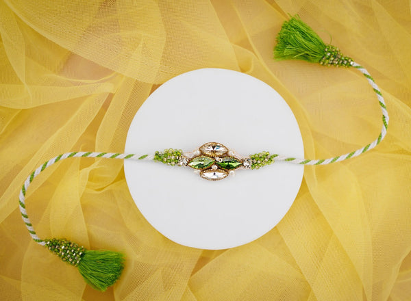 Green white stone bhai rakhi