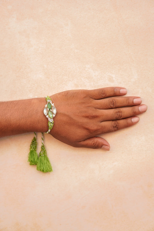 Green white stone bhai rakhi