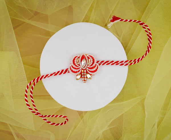 Red white floral bhai rakhi