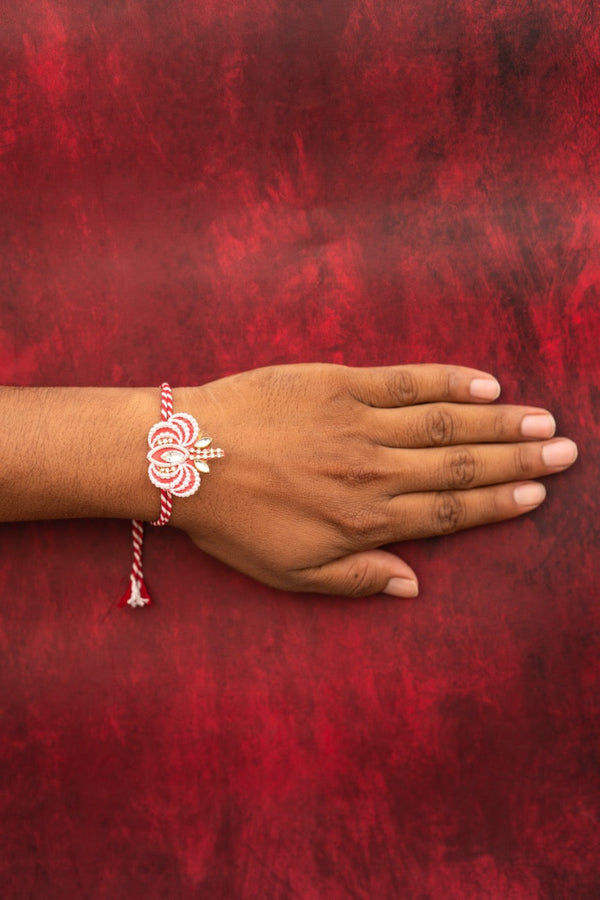 Red white floral bhai rakhi